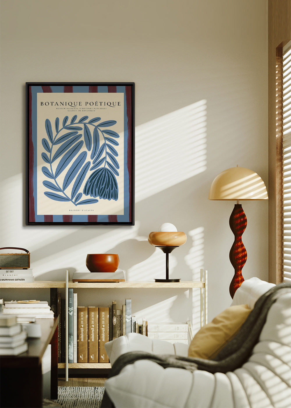 Lámina botánica azul de acacia estilizada – Canvas1