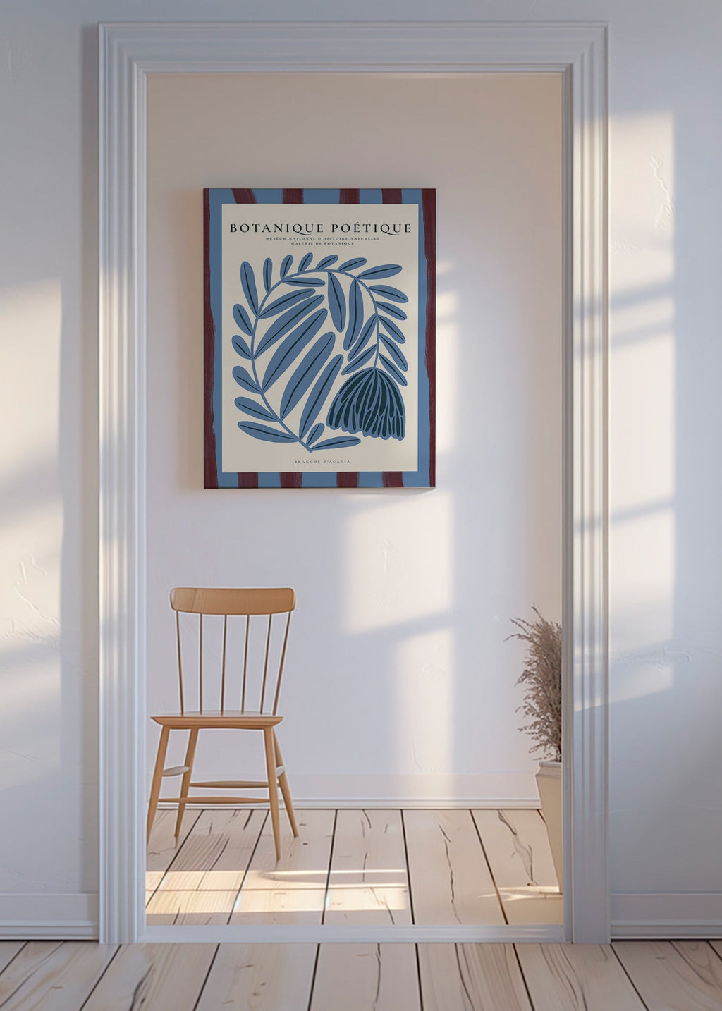 Lámina botánica azul de acacia estilizada – Canvas