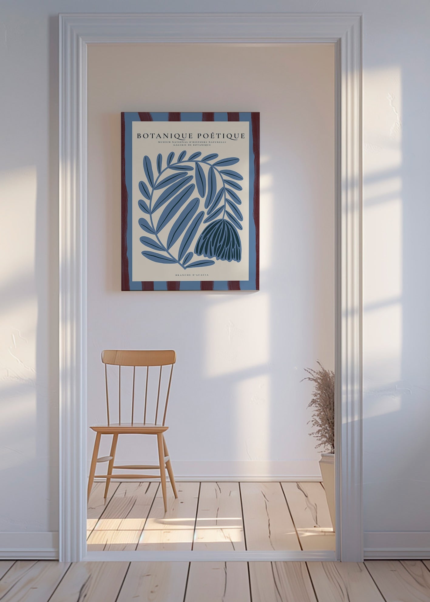 Lámina botánica azul de acacia estilizada – Canvas