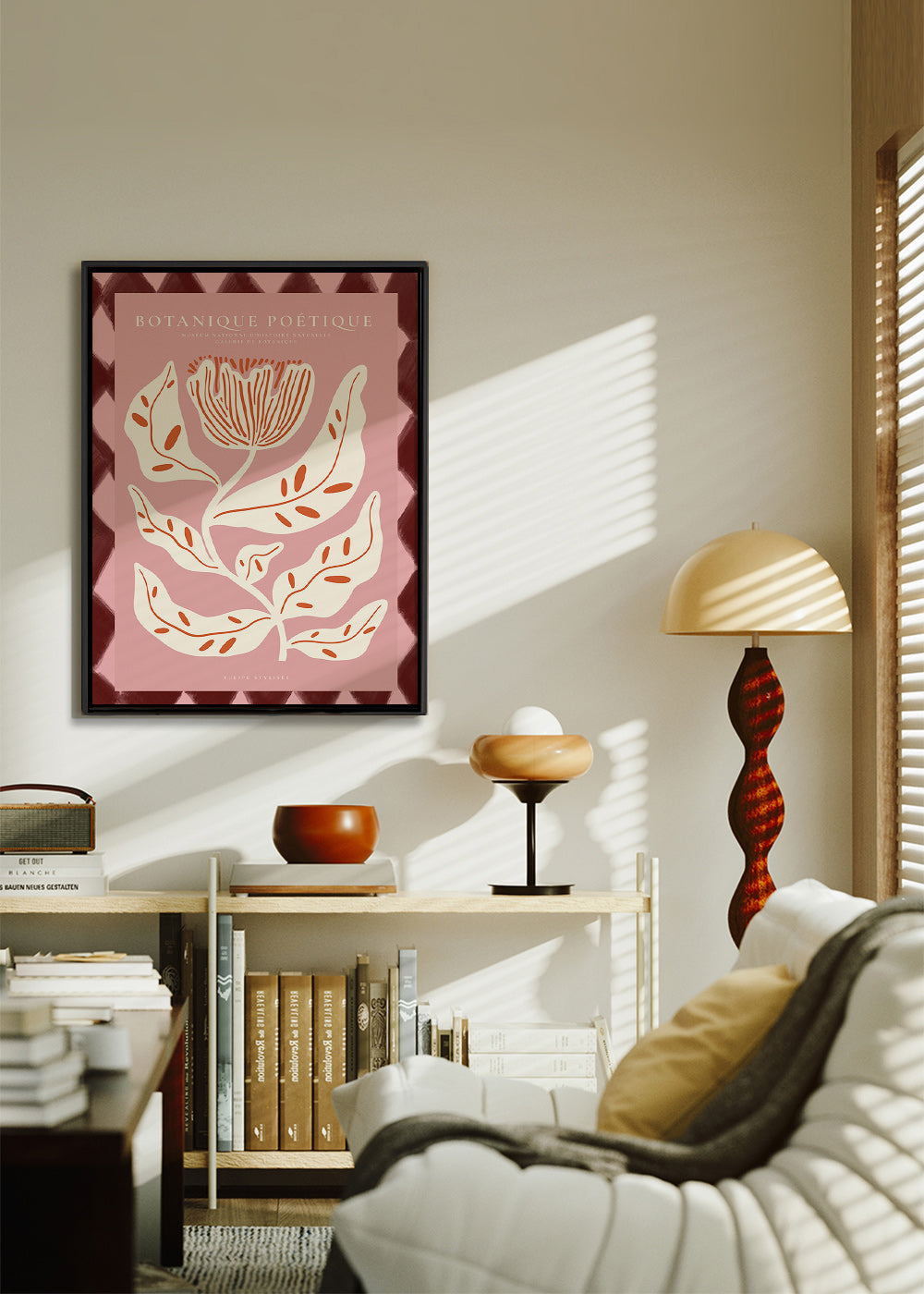 Lámina botánica con flor estilizada rosa – Canvas1