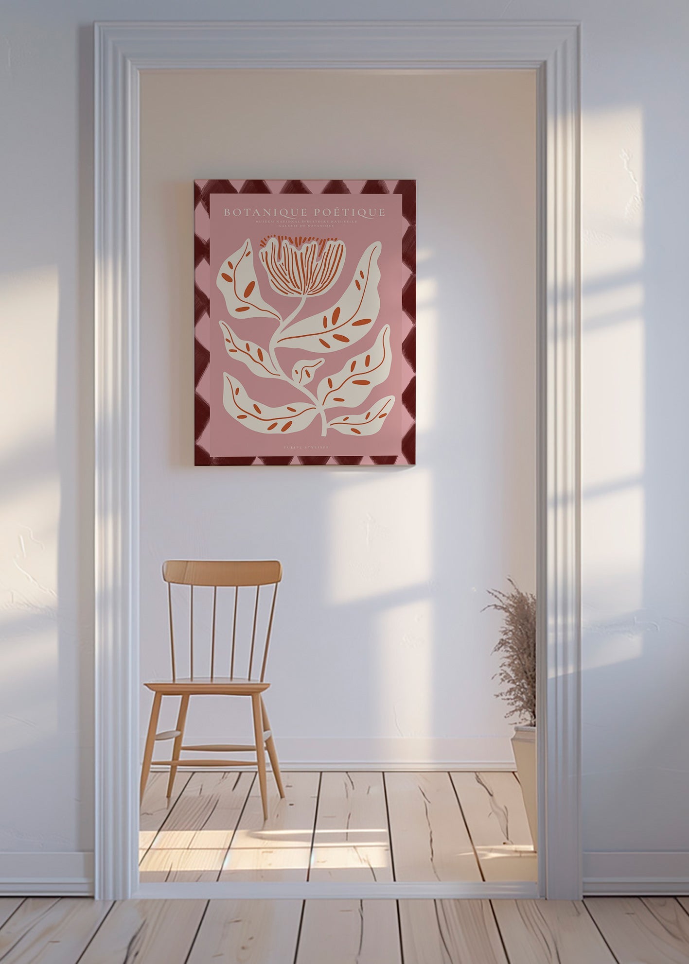 Lámina botánica con flor estilizada rosa – Canvas
