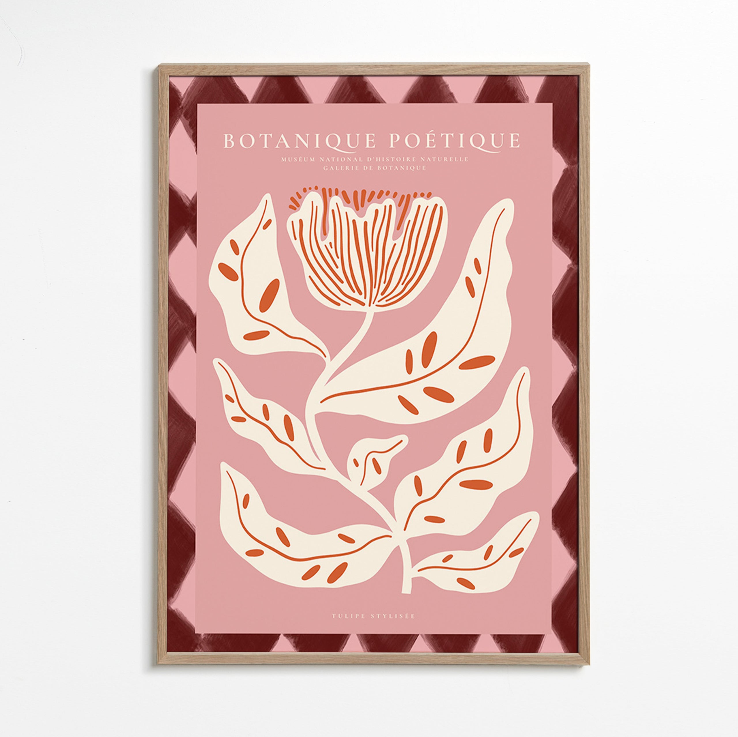 Lámina botánica con flor estilizada rosa – Oak Frame