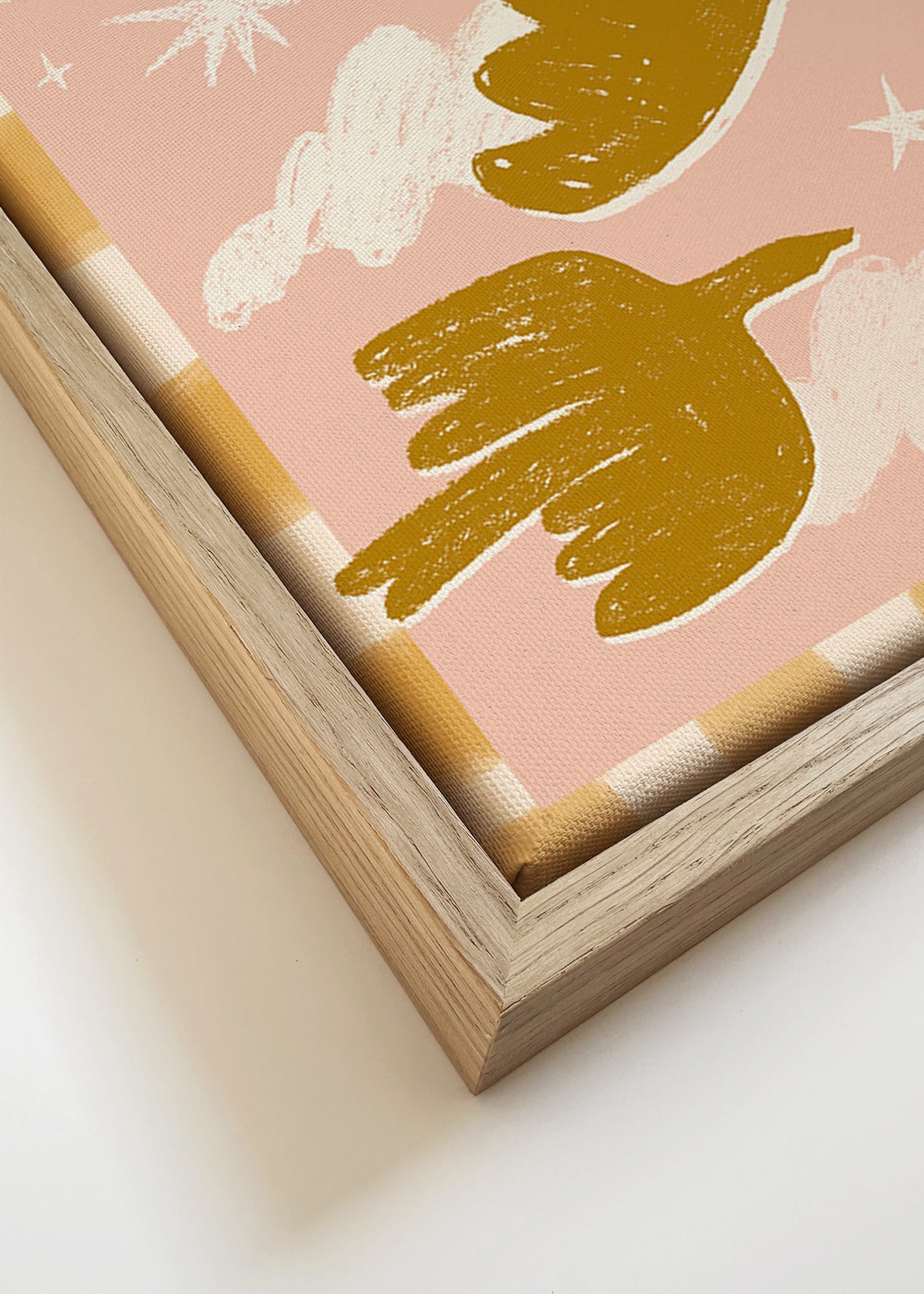 Cuadro Pájaros dorados sobre fondo rosa – Canvas detail