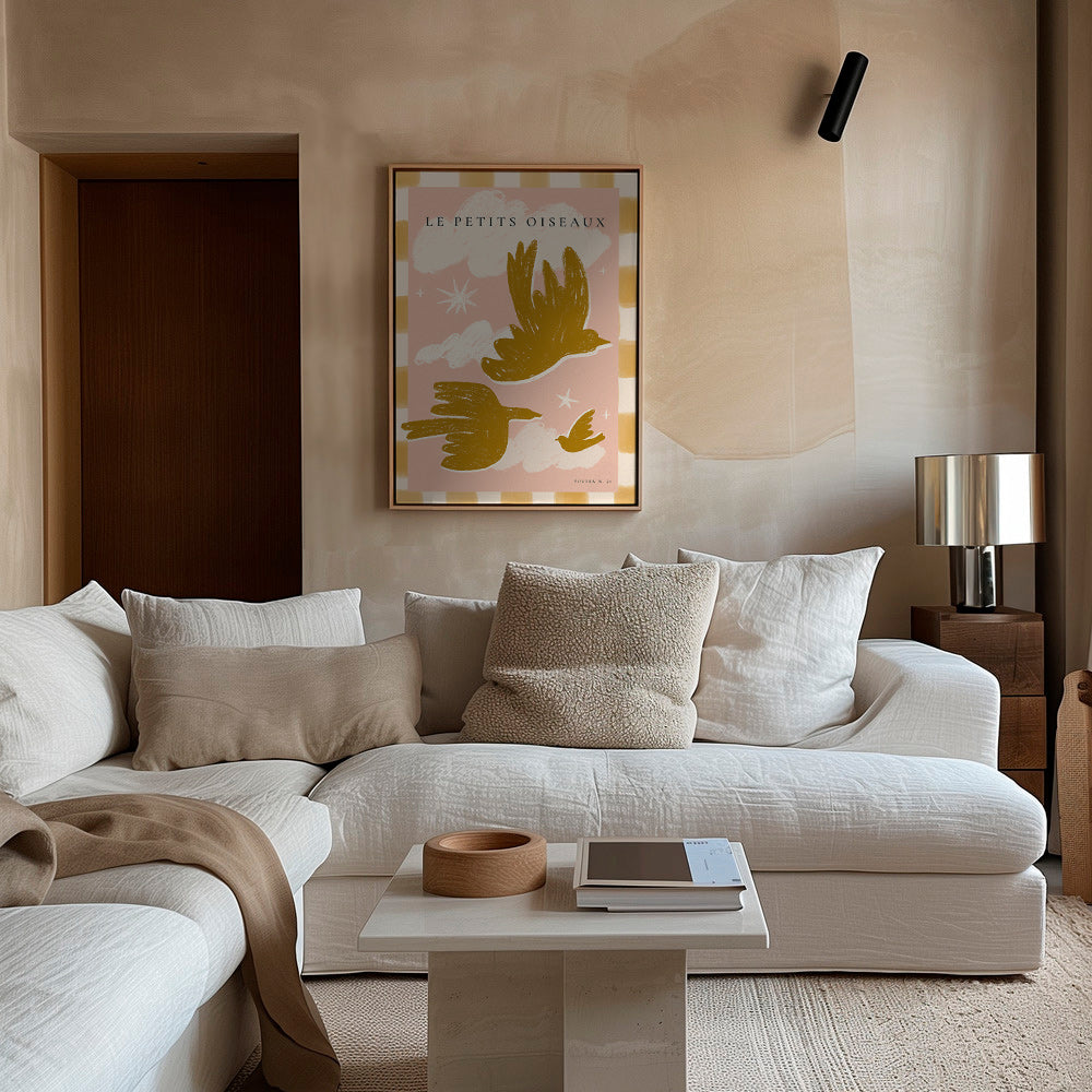 Cuadro Pájaros dorados sobre fondo rosa – Canvas1