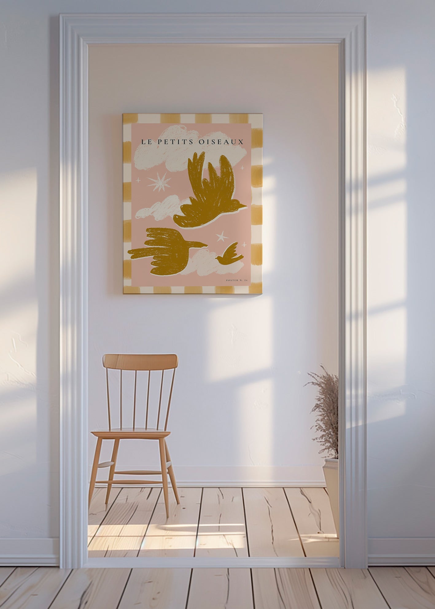 Cuadro Pájaros dorados sobre fondo rosa – Canvas