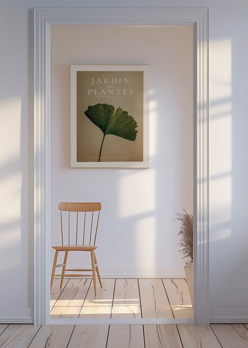 Lámina botánica con hoja de ginkgo y tipografía clásica – Canvas