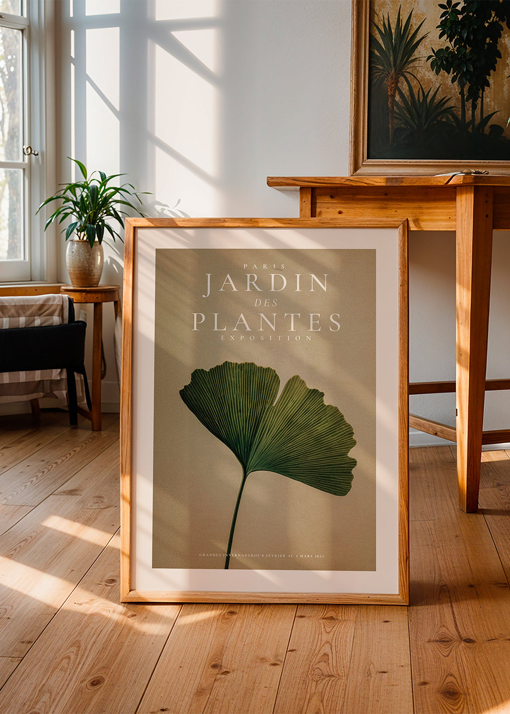 Lámina botánica con hoja de ginkgo y tipografía clásica – Product3