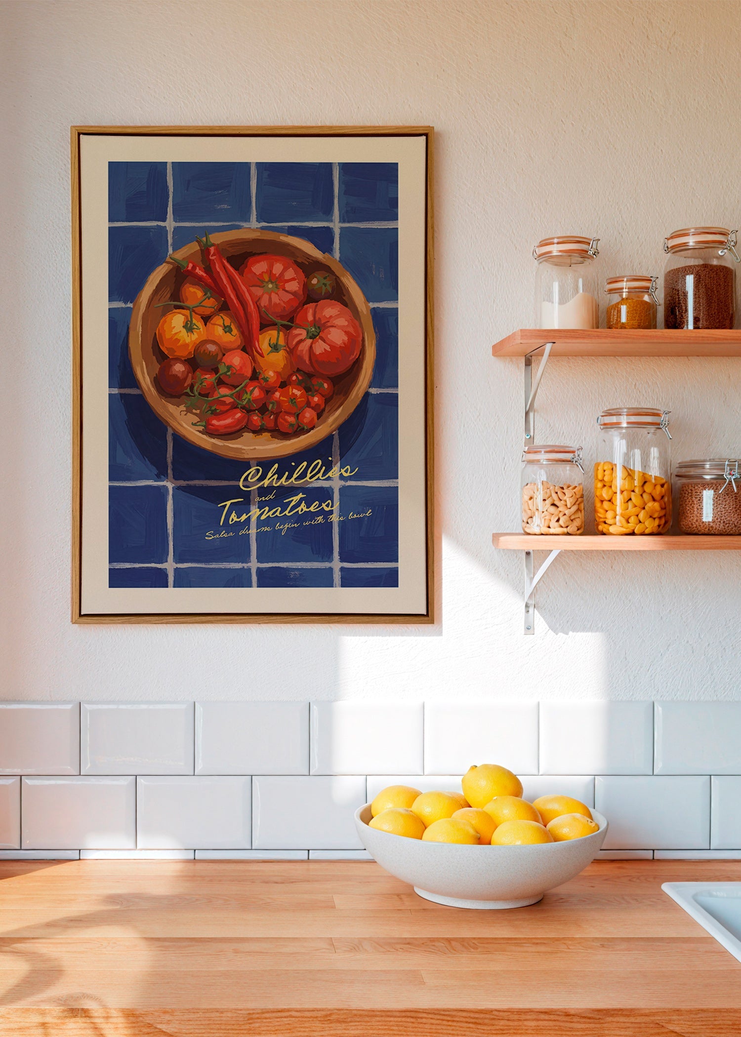 Cuadro de cocina con chiles y tomates ilustrados – Canvas1