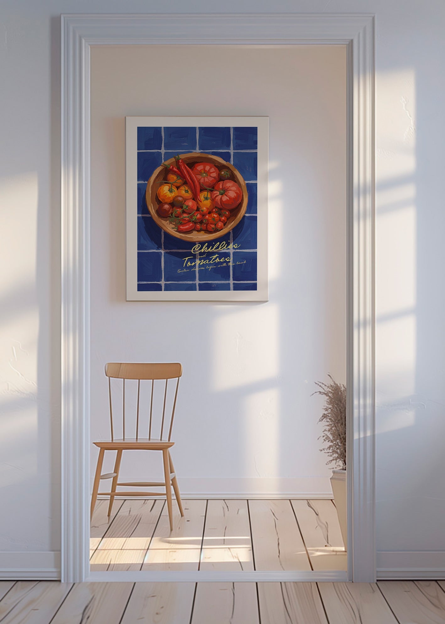 Cuadro de cocina con chiles y tomates ilustrados – Canvas