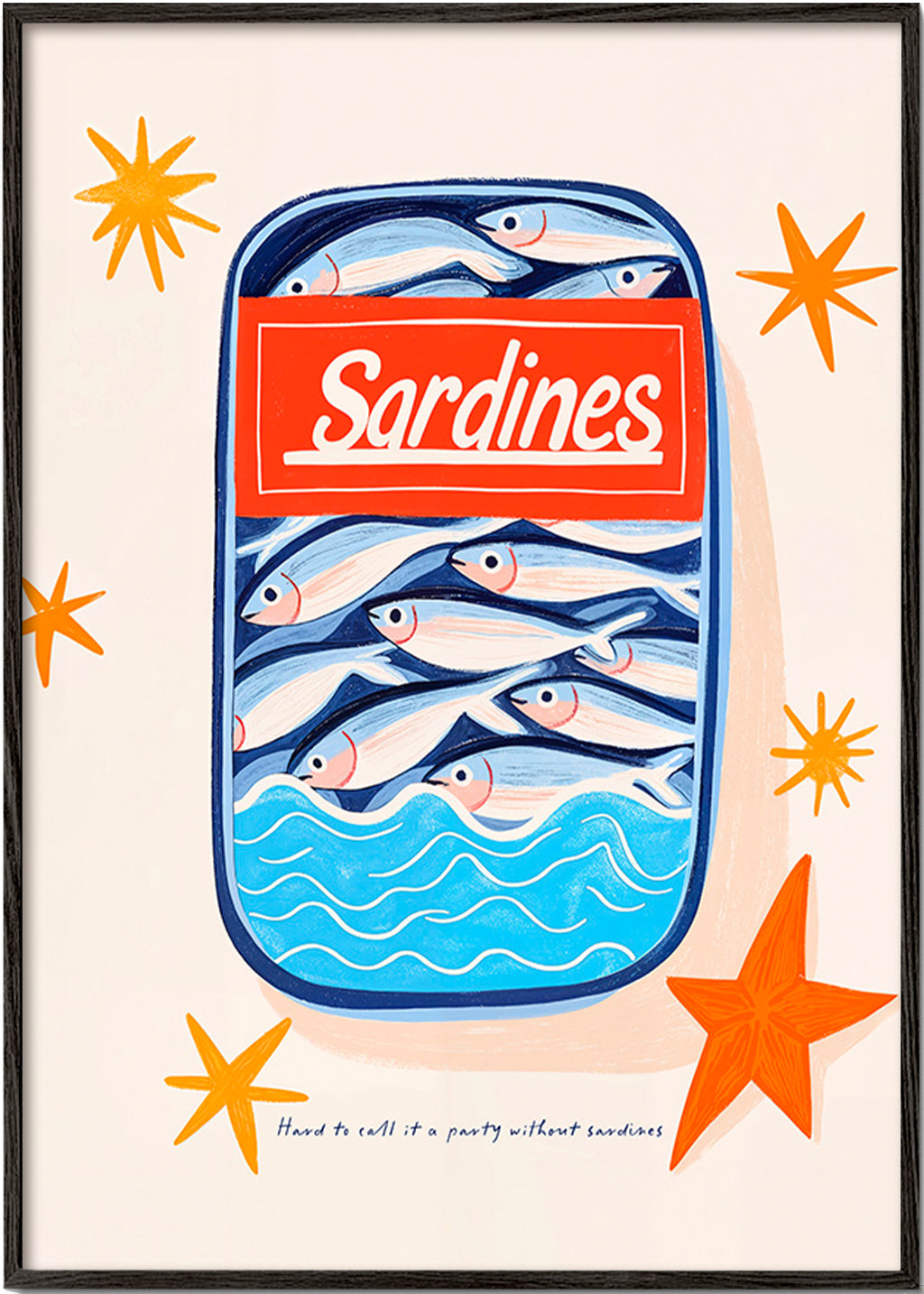 Cuadro de cocina: lata de sardinas ilustrada – Black Frame