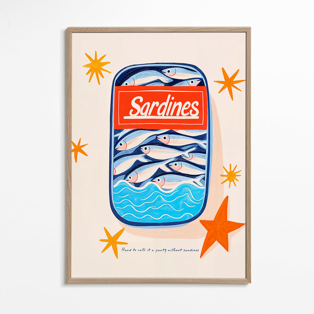 Cuadro de cocina: lata de sardinas ilustrada – Oak Frame