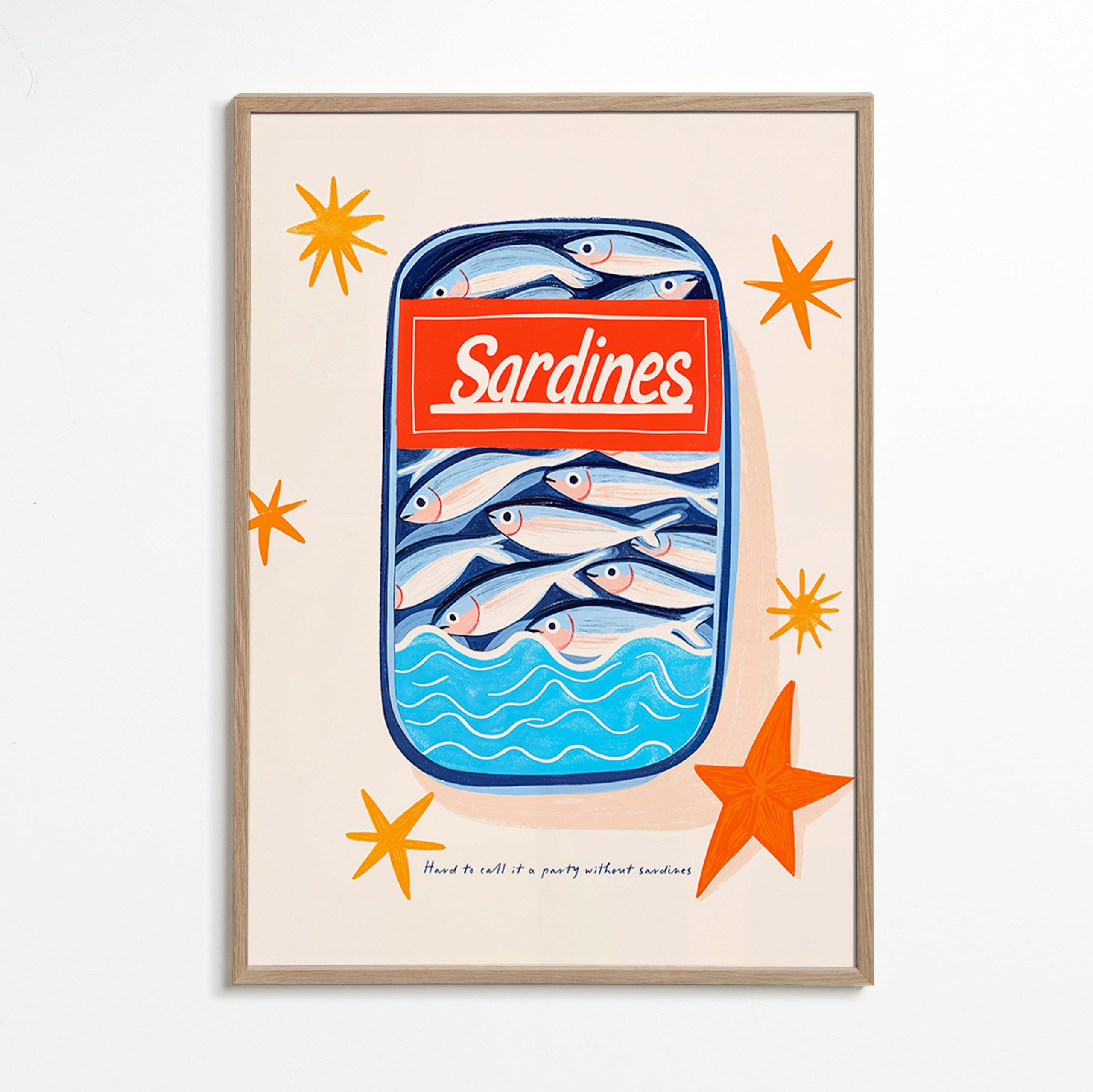 Cuadro de cocina: lata de sardinas ilustrada – Oak Frame