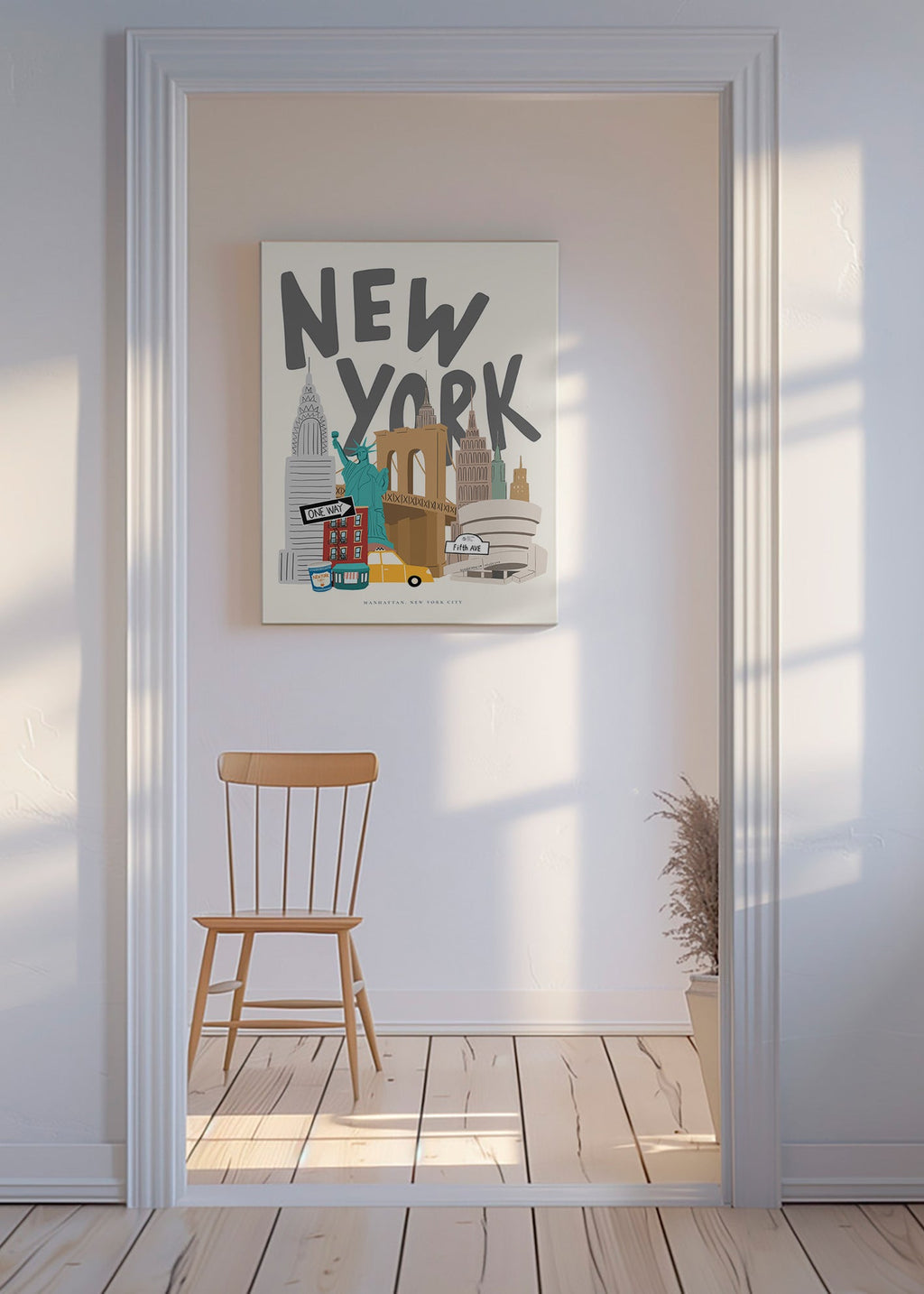 Cuadro de ciudades con iconos de New York – Canvas