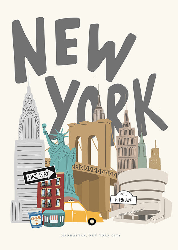 Cuadro de ciudades con iconos de New York