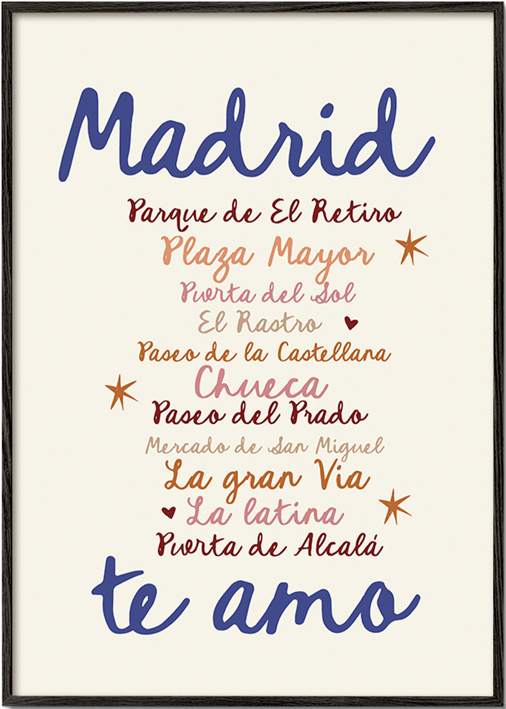 Cuadro de ciudades Madrid con lettering icónico – Black Frame