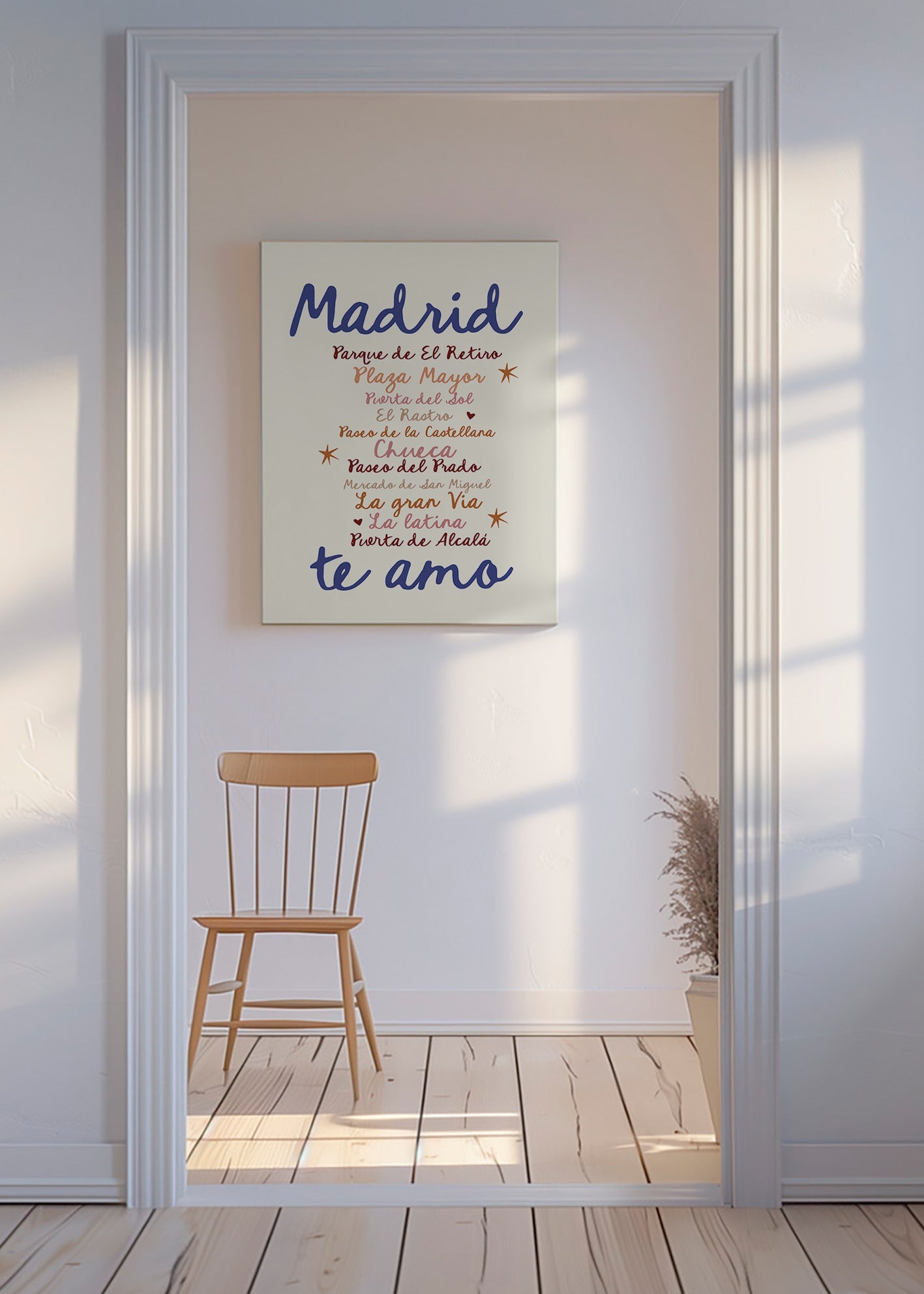 Cuadro de ciudades Madrid con lettering icónico – Canvas