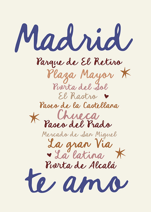 Cuadro de ciudades Madrid con lettering icónico
