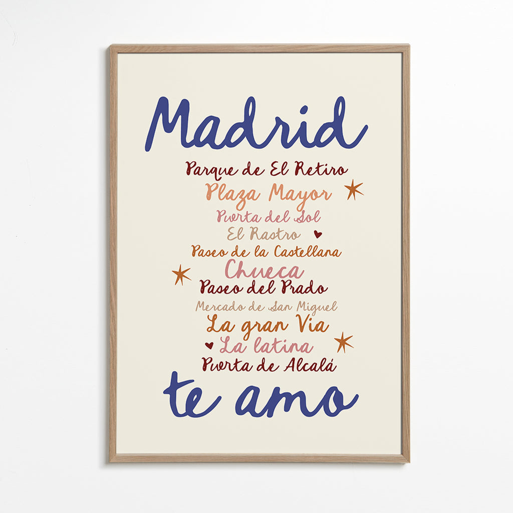 Cuadro de ciudades Madrid con lettering icónico – Oak Frame