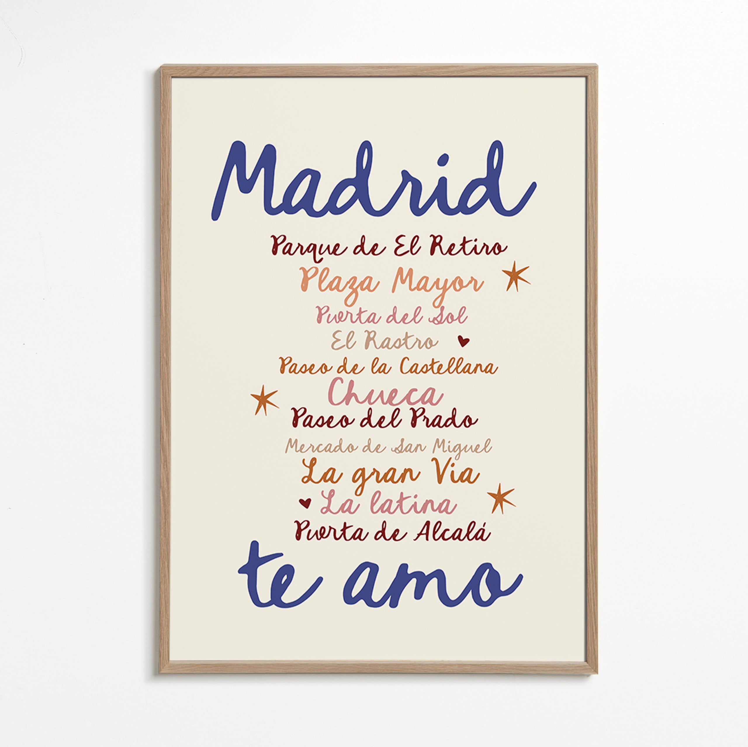 Cuadro de ciudades Madrid con lettering icónico – Oak Frame