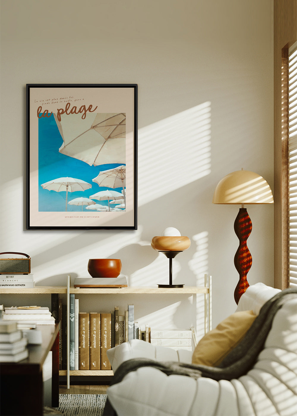 Cuadro de paisaje: playa con parasoles y cielo azul – Canvas2
