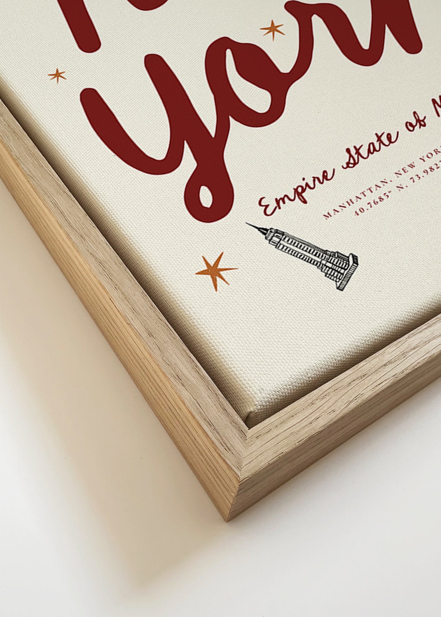 Cuadro de ciudades New York con lettering burdeos – Canvas detail