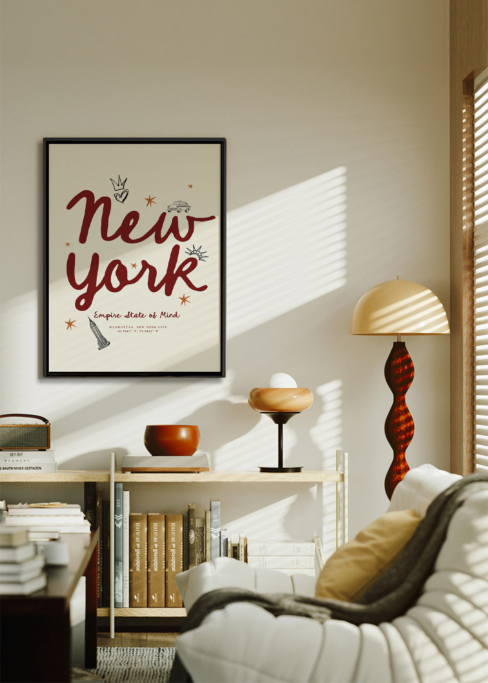 Cuadro de ciudades New York con lettering burdeos – Canvas2