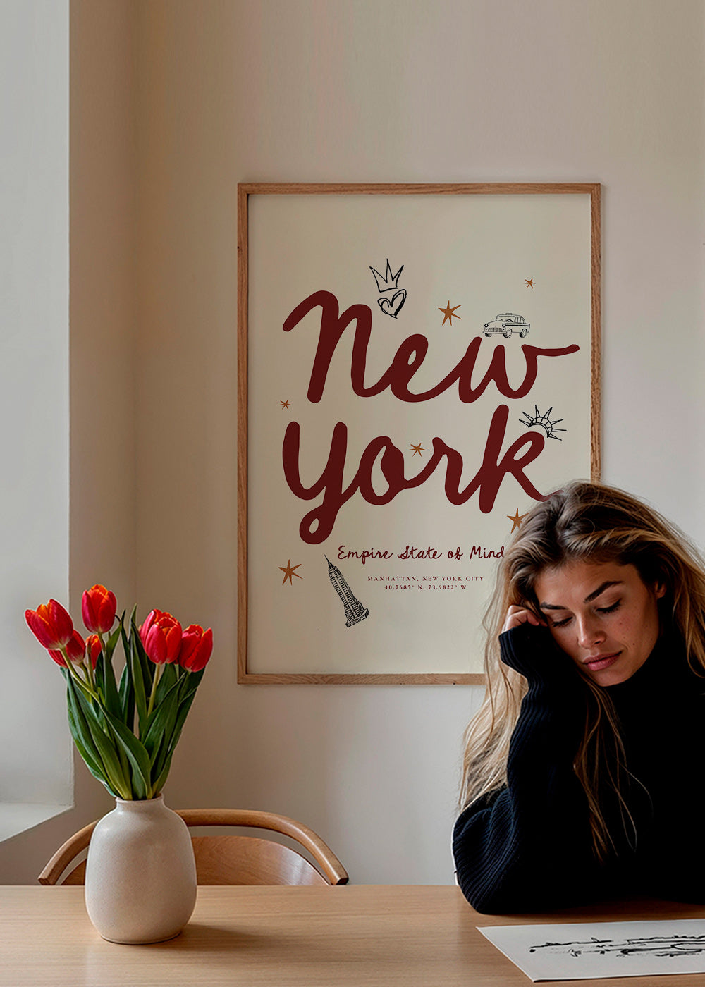 Cuadro de ciudades New York con lettering burdeos – Product2