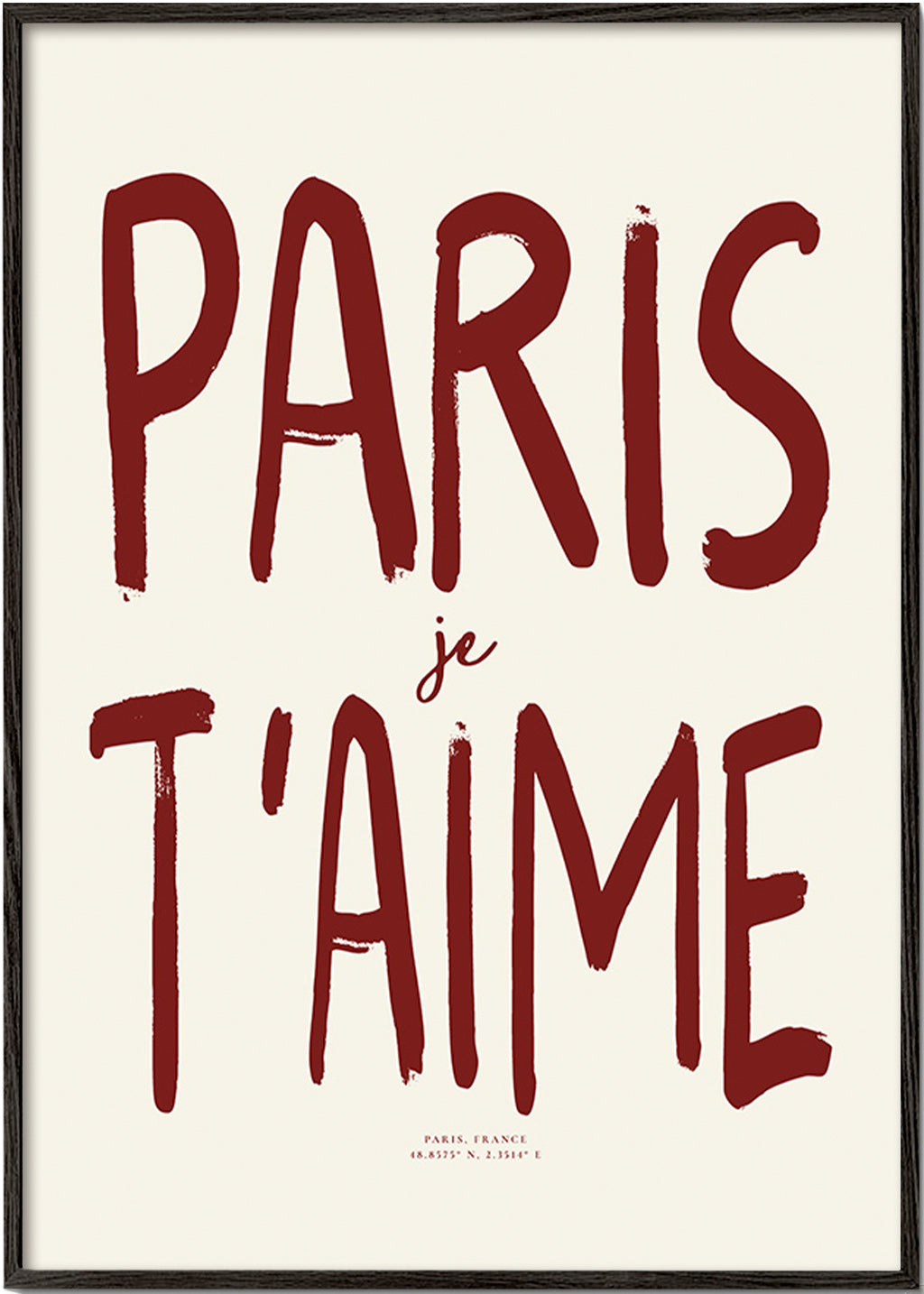 Cuadro de ciudades tipográfico Paris je t'aime – Black Frame