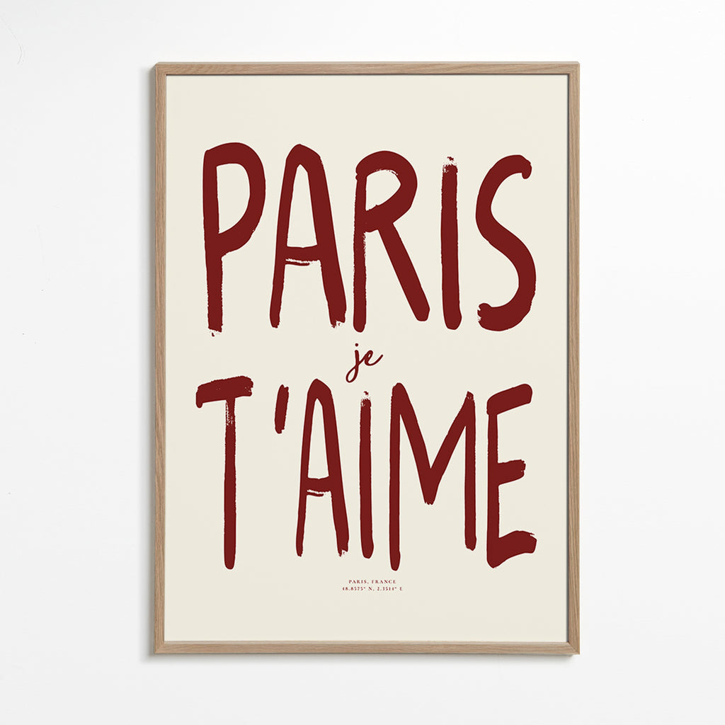 Cuadro de ciudades tipográfico Paris je t'aime – Oak Frame