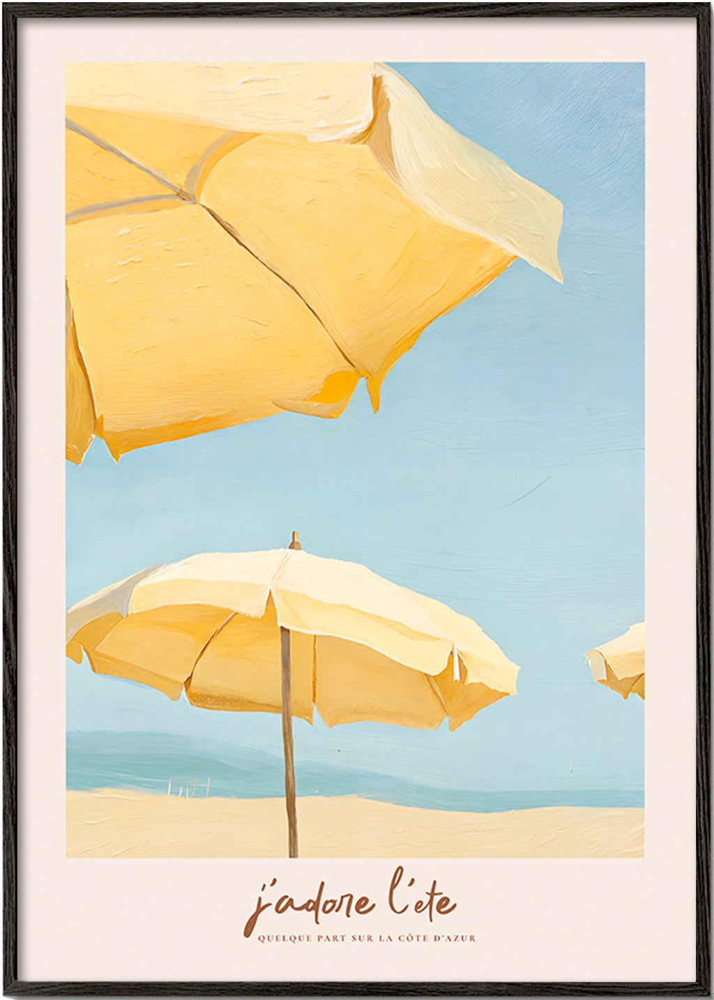 Cuadro de paisaje con parasoles amarillos – Black Frame