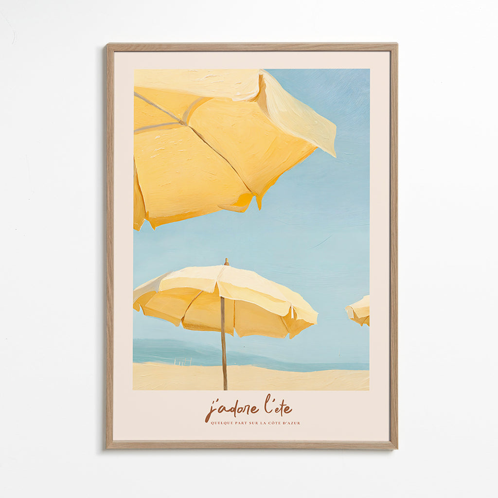 Cuadro de paisaje con parasoles amarillos – Oak Frame