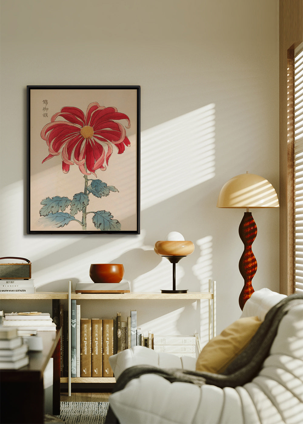Lámina botánica crisantemo japonés rojo – Canvas2