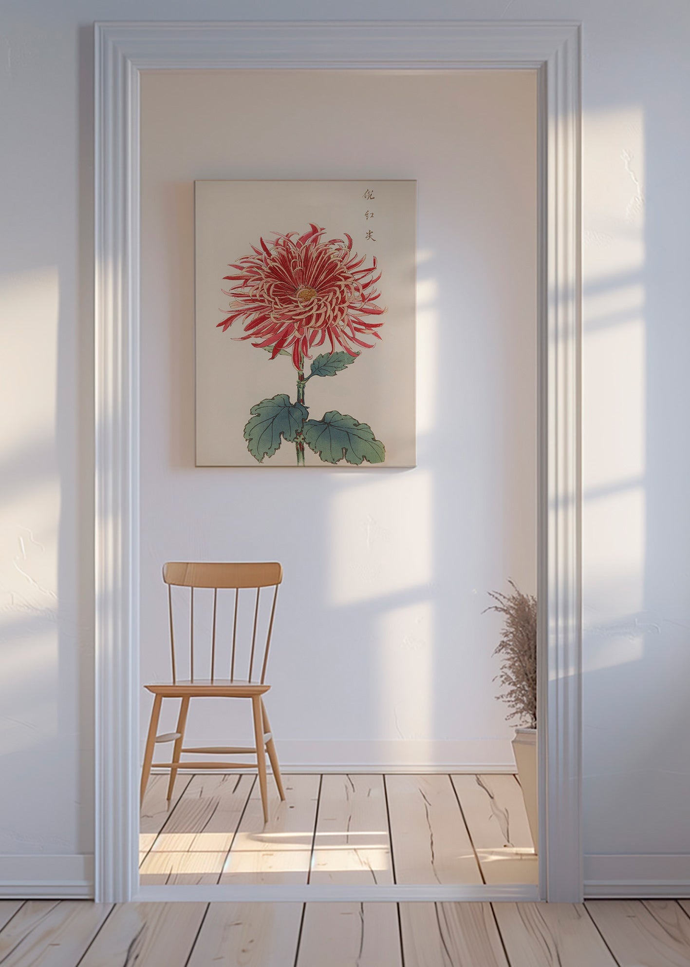 Lámina botánica crisantemo rojo detallado – Canvas