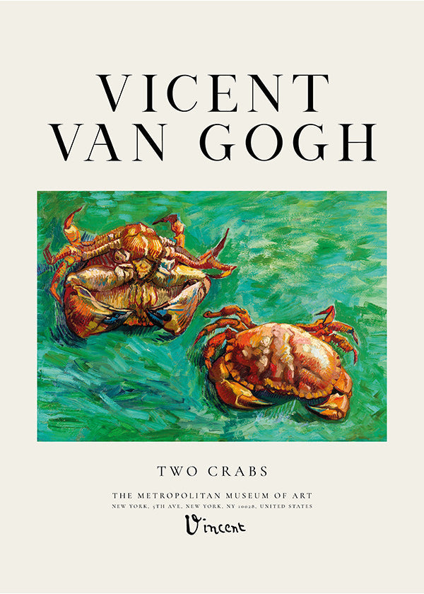 Cuadro Two Crabs de Van Gogh con cangrejos sobre fondo verde
