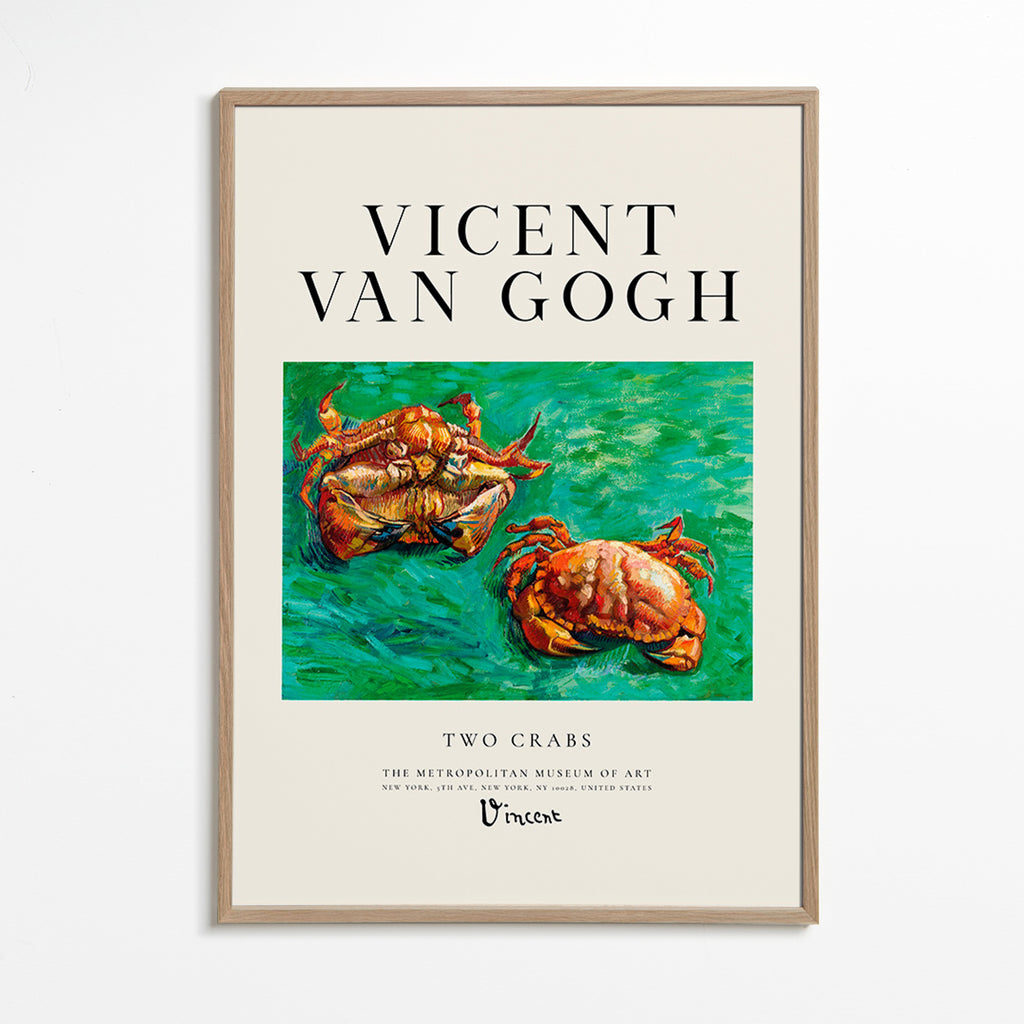 Cuadro Two Crabs de Van Gogh con cangrejos sobre fondo verde – Oak Frame