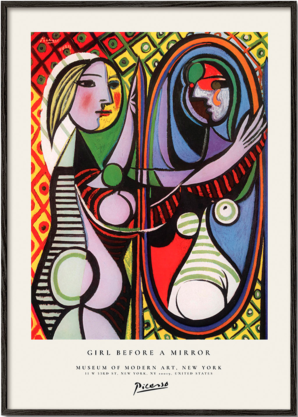 Cuadro abstracto con figura y espejo colorista – Black Frame