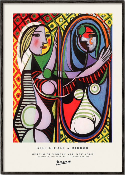 Cuadro abstracto con figura y espejo colorista – Black Frame