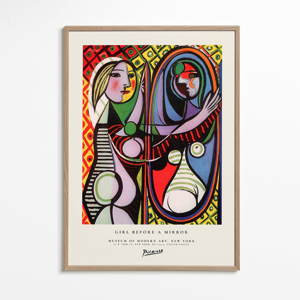 Cuadro abstracto con figura y espejo colorista – Oak Frame