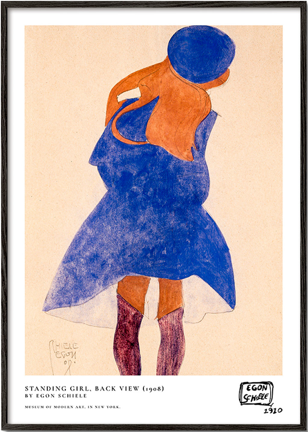 Ilustración: figura femenina de espaldas en azul – Black Frame