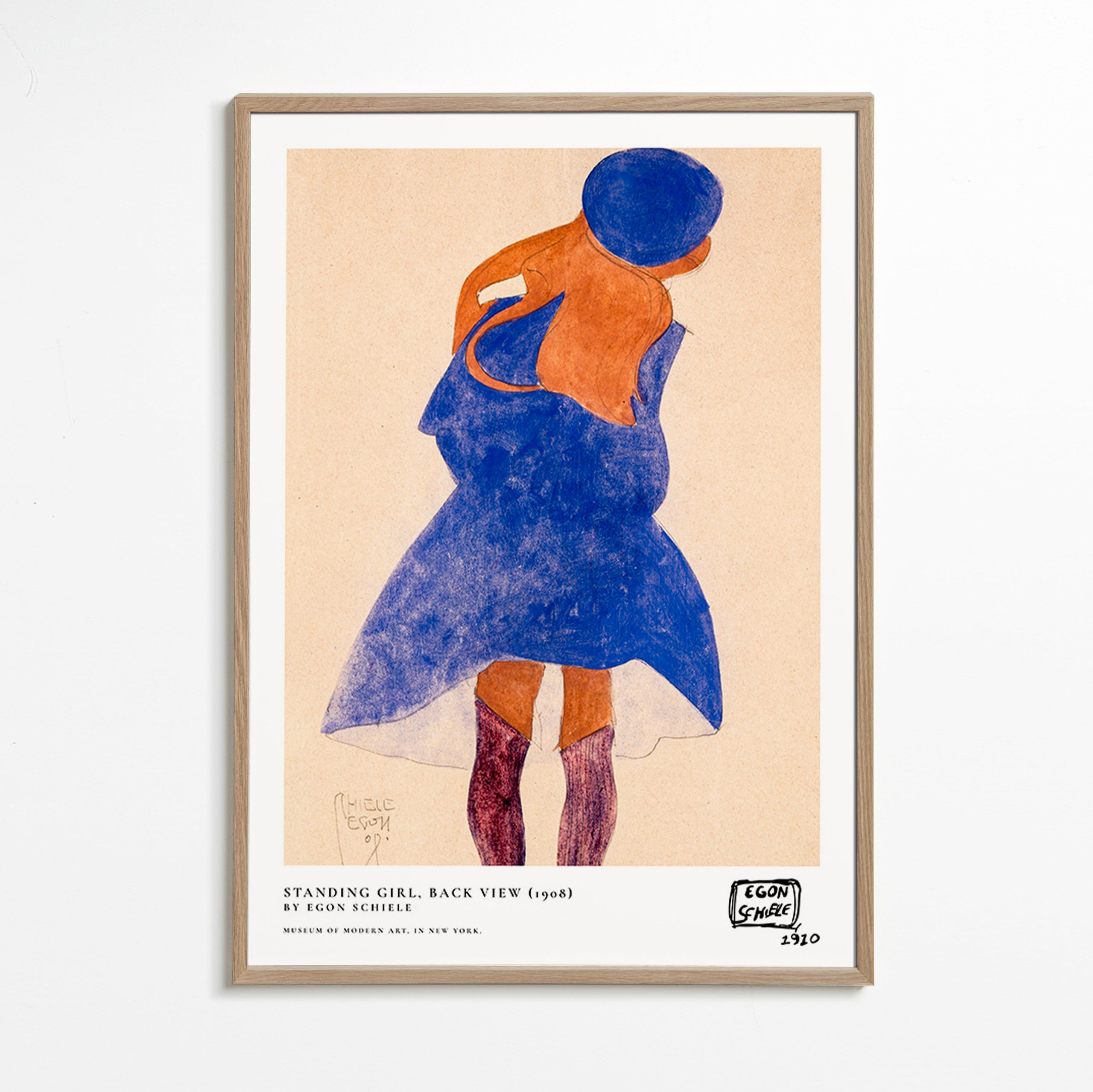 Ilustración: figura femenina de espaldas en azul – Oak Frame