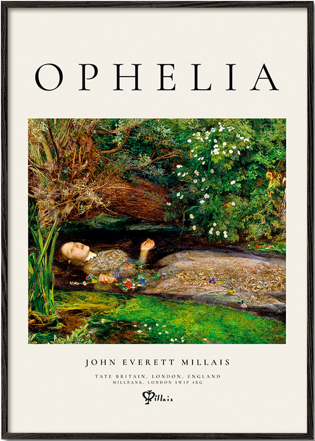 Lámina botánica Ophelia con figura acuática – Black Frame