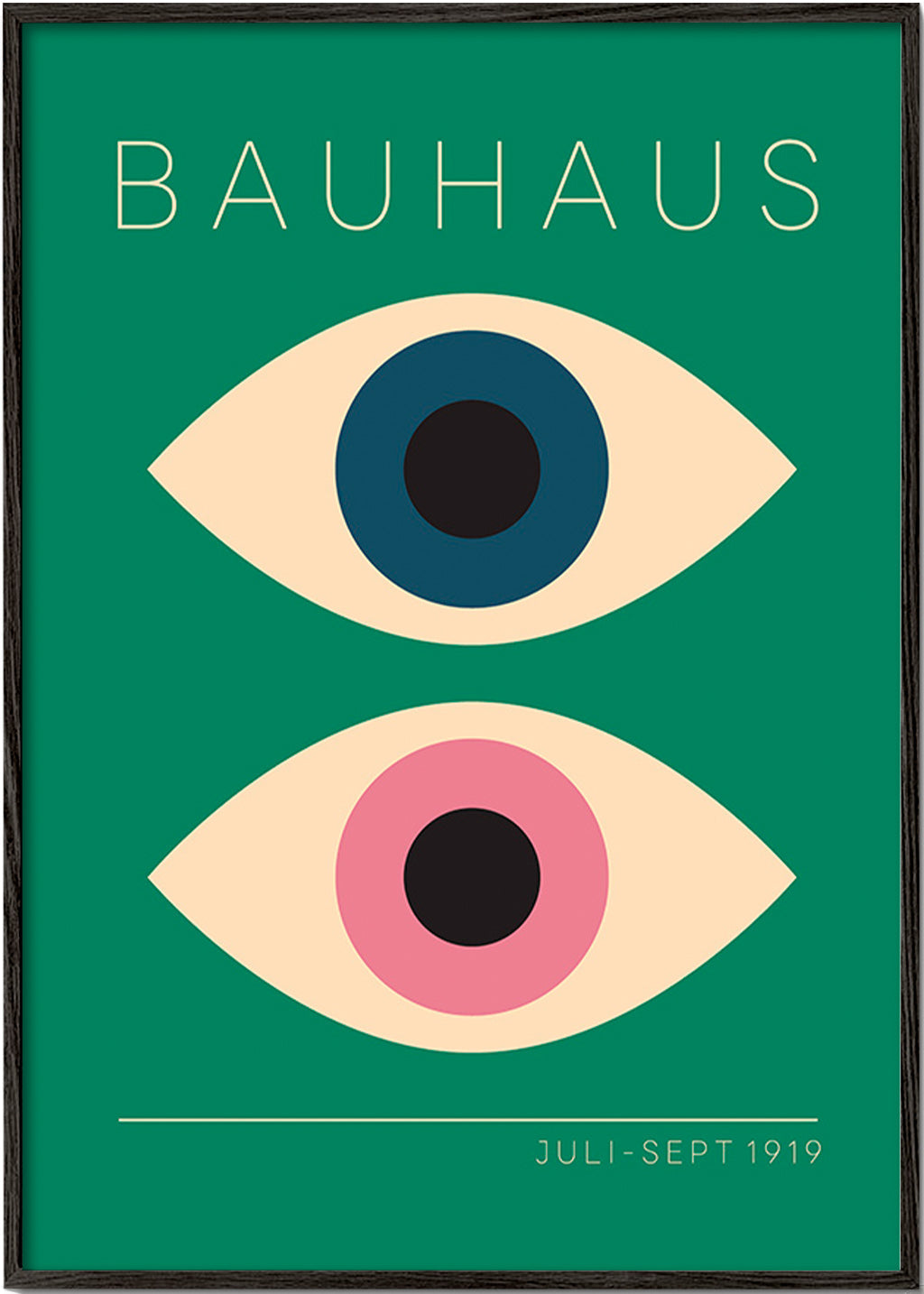 Cuadro geométrico Bauhaus con ojos dobles – Black Frame