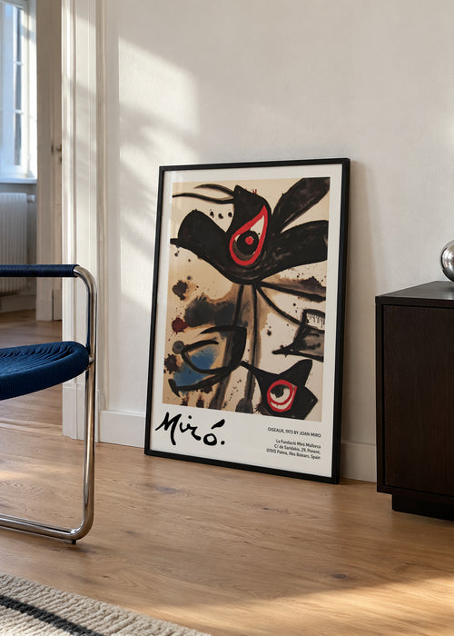 Oiseaux by Joan Miro - Framed poster in an interior