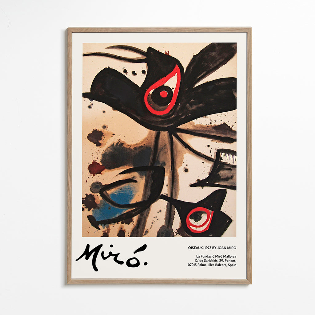 Cuadro abstracto con motivos de aves negras – Oak Frame