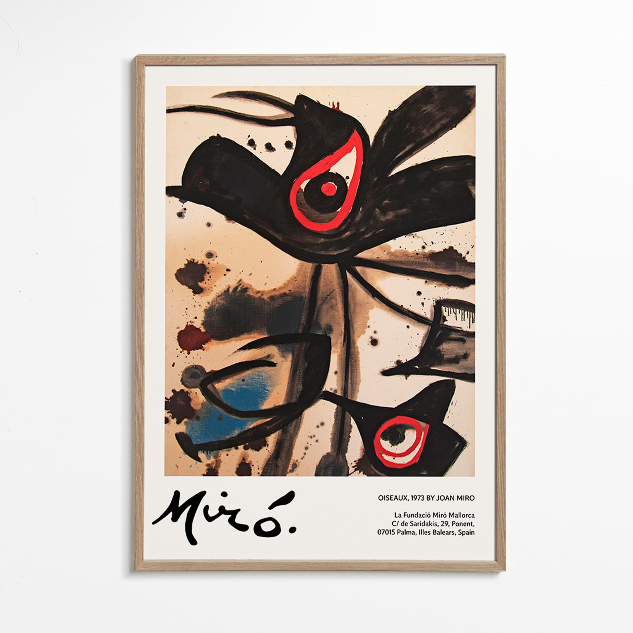 Cuadro abstracto con motivos de aves negras – Oak Frame