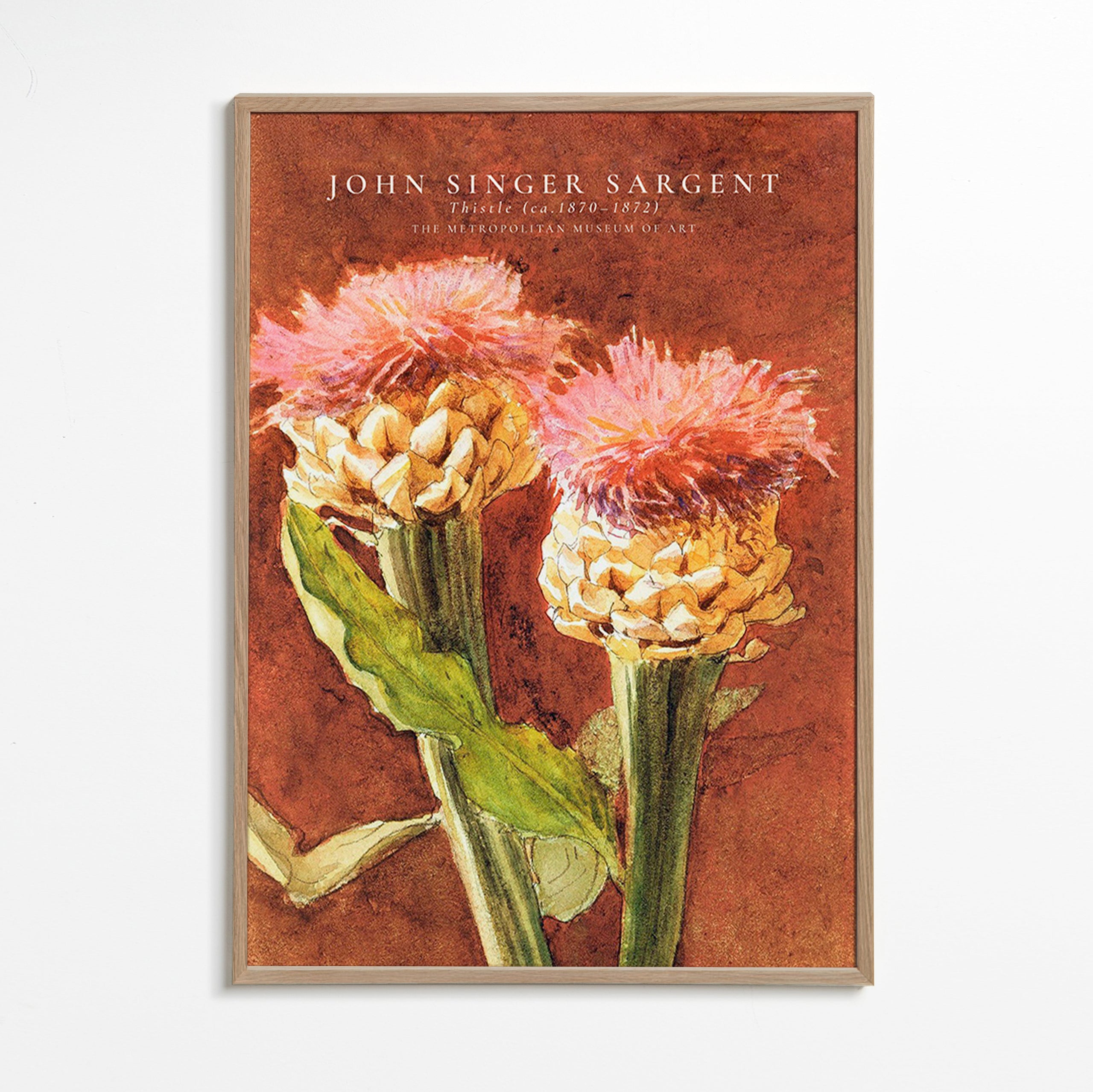Lámina botánica con cardos rosas – Oak Frame