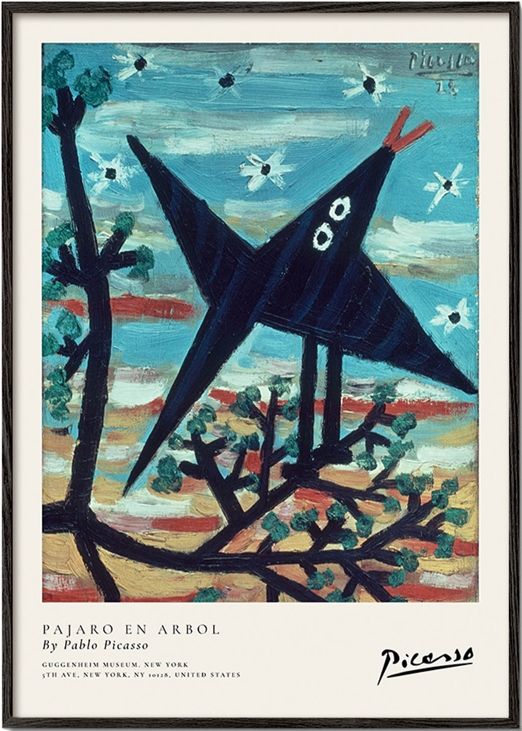 Cuadro pájaro en árbol estilo pictórico – Black Frame