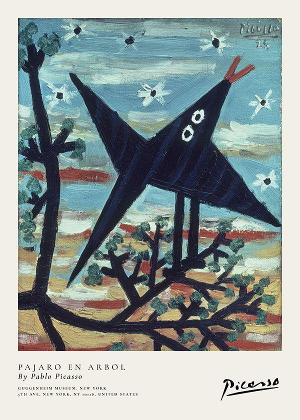 Cuadro pájaro en árbol estilo pictórico