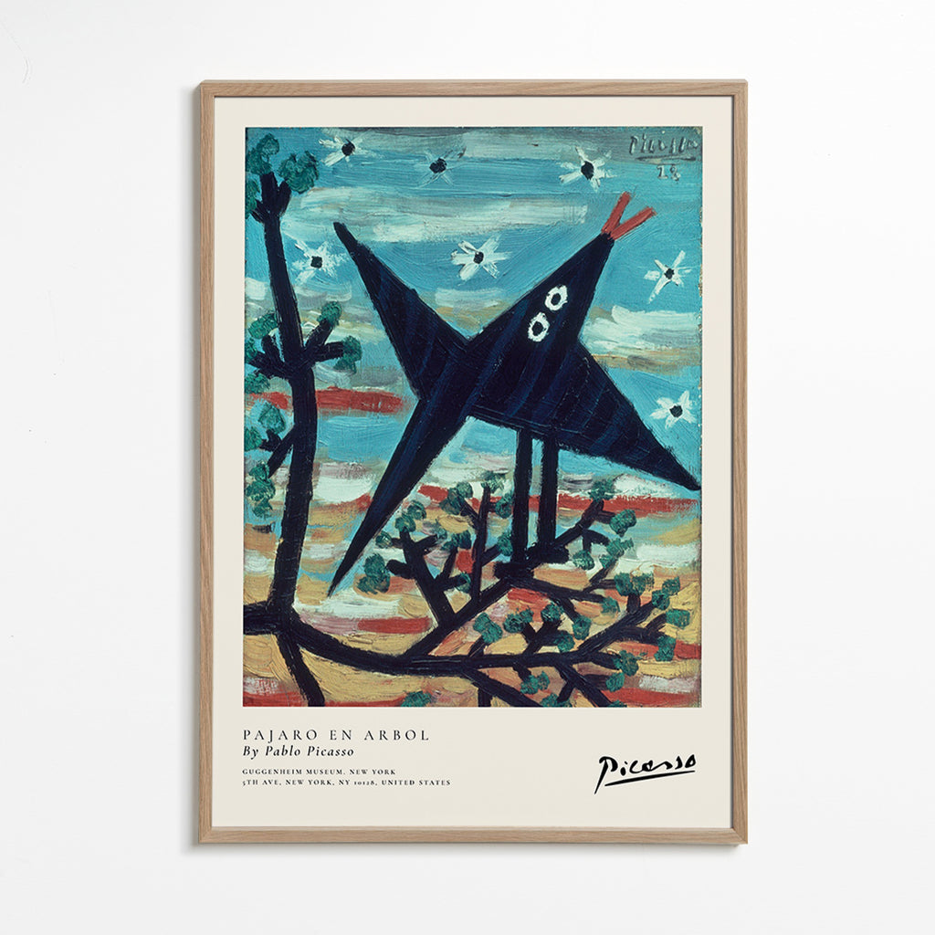 Cuadro pájaro en árbol estilo pictórico – Oak Frame