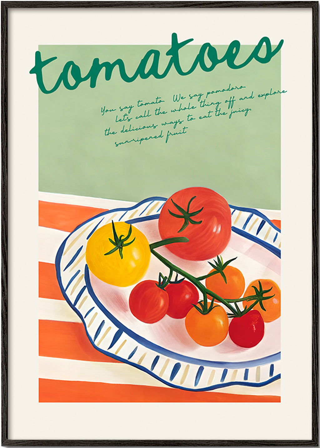 Cuadro de cocina con tomates ilustrados – Black Frame